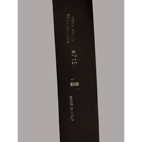 Vera Pelle Vintage Made In Italy Black Leather Belt Ornate Gold Buckle Inlays - Picture 7 of 8